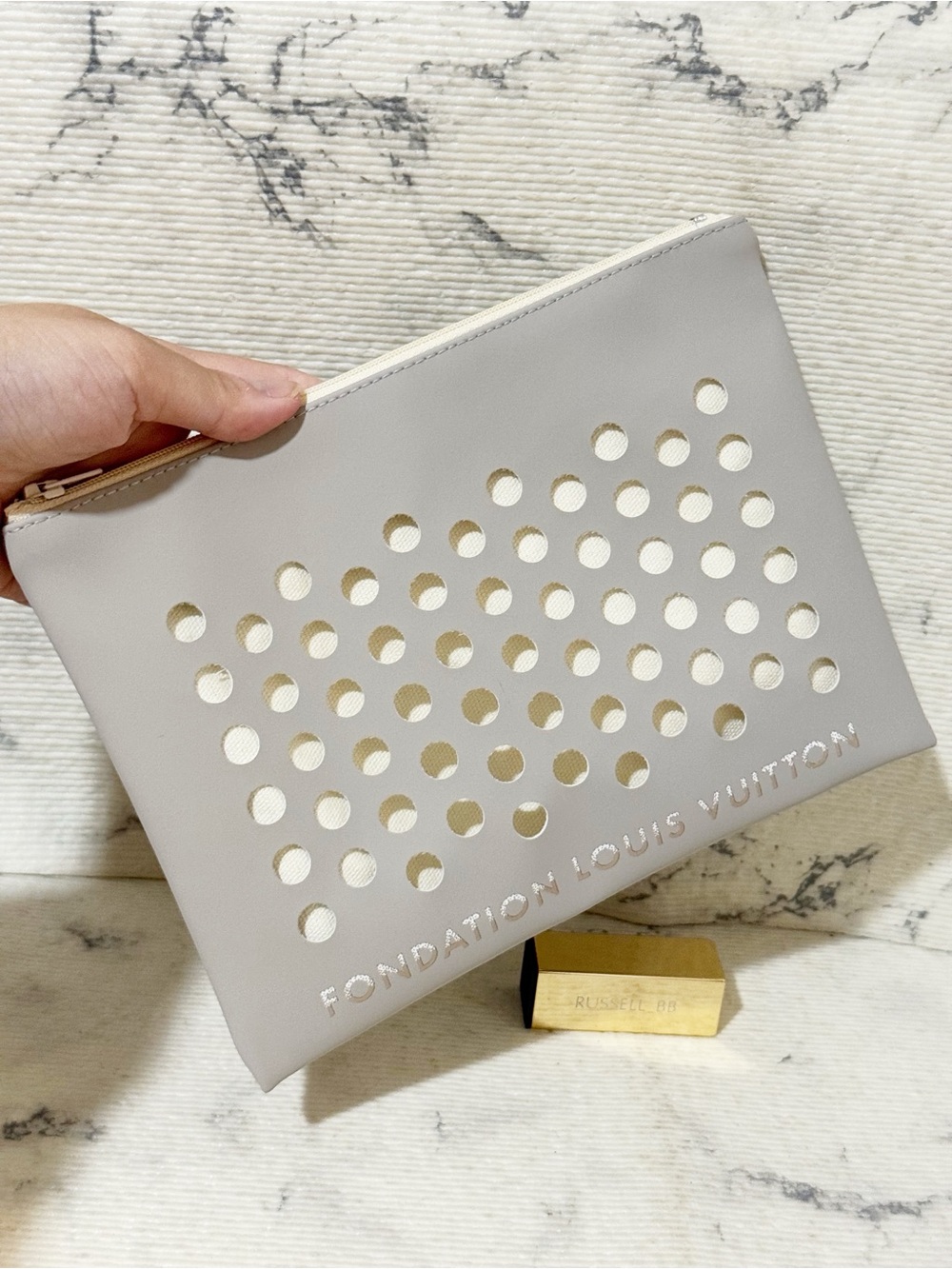 Fondation Louis Vuitton Grey Perforated Canvas Zipper Pouch NWOT